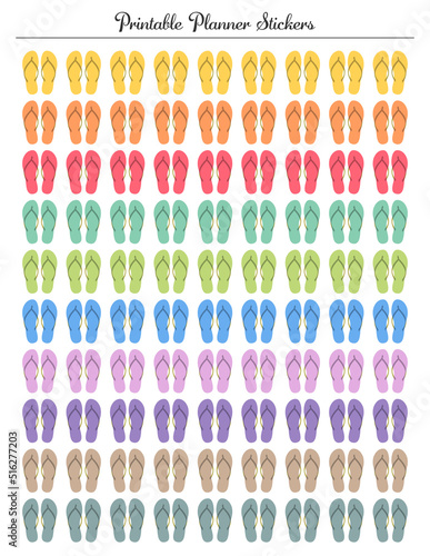 Flip flops. Printable planner colored stickers.