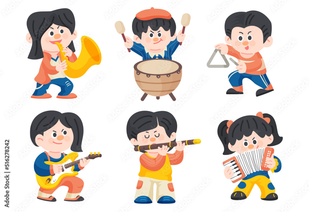 Illustration of a character playing a musical instrument Illustration of a character playing a musical instrument