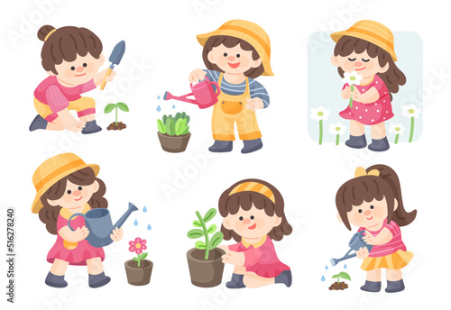 Illustration of cute girl doing gardening