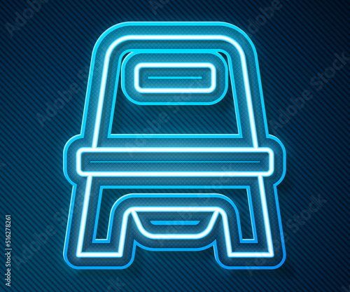 Glowing neon line Baby potty icon isolated on blue background. Chamber pot. Vector