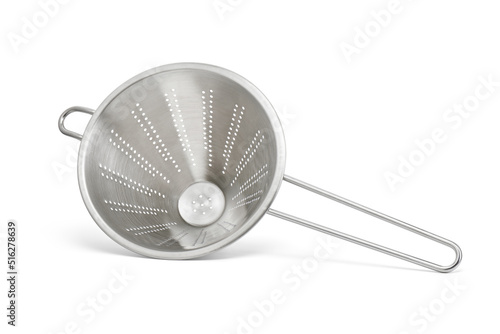 Stainless conical strainer with handle, cut out, photo stacking photo