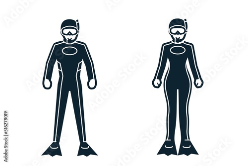 Diver, Sport Player, People and Clothing icons with White Background