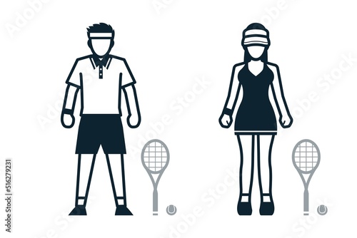 Tennis, Sport Player, People and Clothing icons with White Background