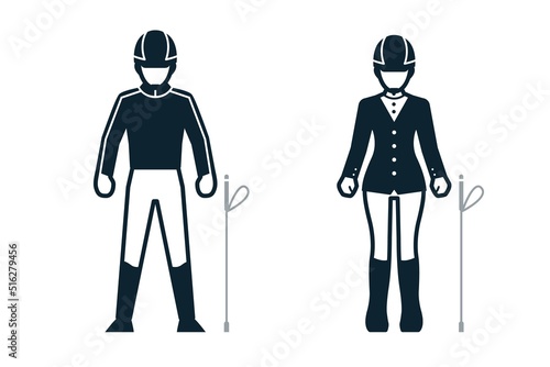Equestrian, Horseman, Sport Player, People and Clothing icons with White Background