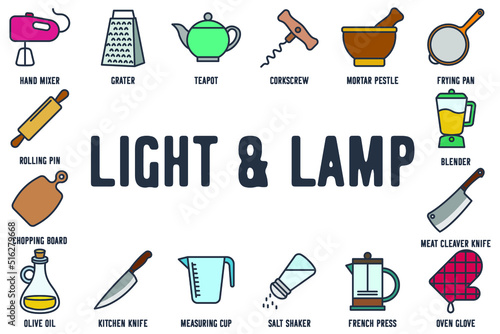 Lights, bulb, lamp set icon symbol template for graphic and web design collection logo vector illustration