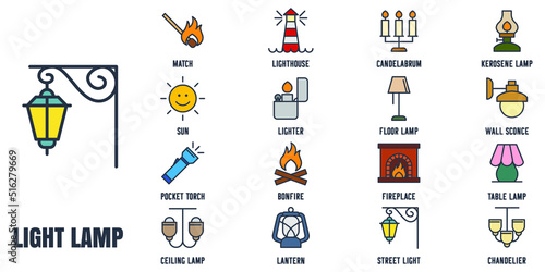 Lights, bulb, lamp set icon symbol template for graphic and web design collection logo vector illustration
