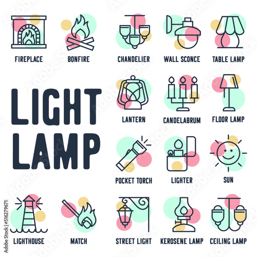 Lights, bulb, lamp set icon symbol template for graphic and web design collection logo vector illustration