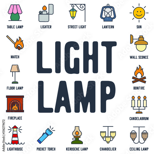 Lights, bulb, lamp set icon symbol template for graphic and web design collection logo vector illustration