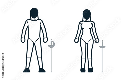 Fencing, Sport Player, People and Clothing icons with White Background