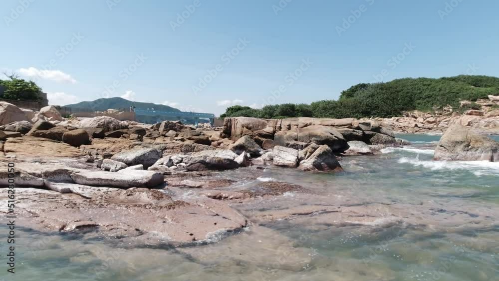 Rocky Beach of UNESCO Global Geopark in Shek O, Hong Kong 4K View Rocky Beach of UNESCO Global Geopark in Shek O, Hong Kong 4K View