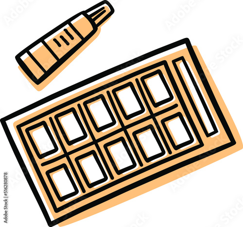 A set of cuvettes and a tube of watercolor paint. Artist. A set of creative tools. Icons for artists. Vector paint.