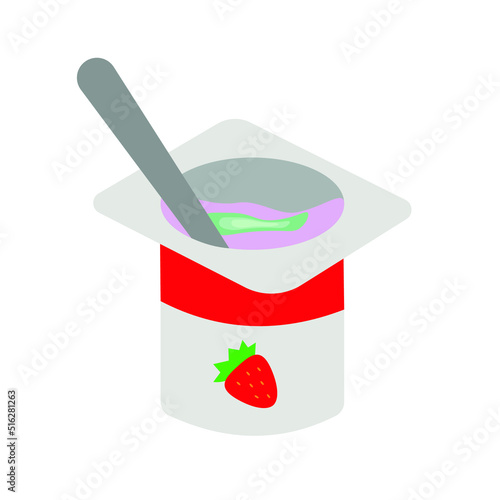 Cup of strawberry yogurt with a spoon