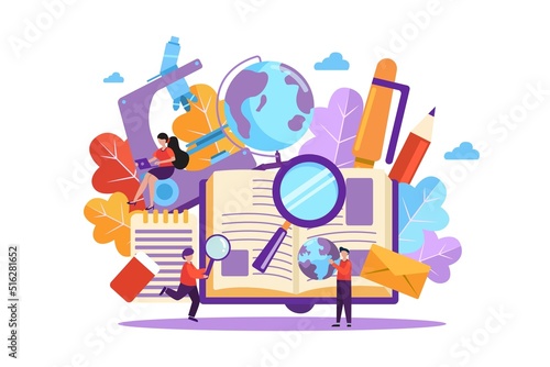 The little ones are studying on many learning resources such as books, globes, microscopes. They are all symbols of school learning. Therefore, education provides good opportunities.