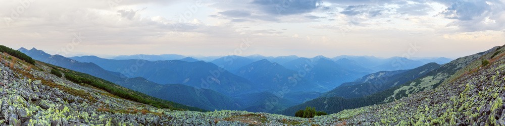 Summer sunrise mountain panorama (Carpathian, Ukraine).