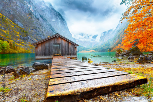 Schonau am Konigsee, Germany. Obersee lake in Berchtesgadener National Park. Watzmann mountain in the background.