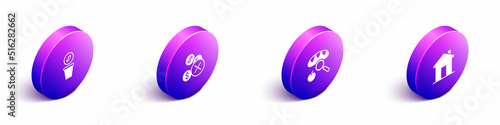 Set Isometric Donation money, No, Searching for food and Real estate icon. Vector