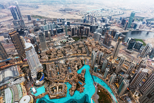 Dubai UAE aerial rooftop view from Burj Khalifa