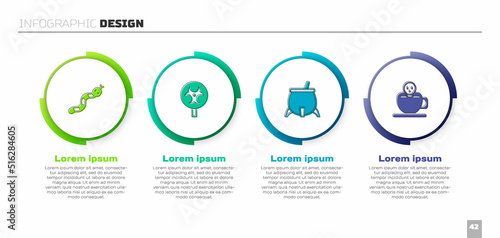 Set Snake, Biohazard symbol, Witch cauldron and Coffee cup with skull. Business infographic template. Vector