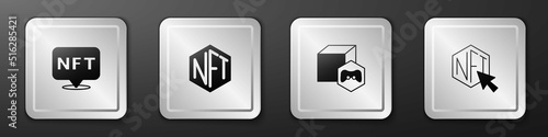 Set NFT Digital crypto art, and icon. Silver square button. Vector