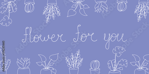 Frame with different flowerpots. Decorative floral frame. Flowers with white line. Vector