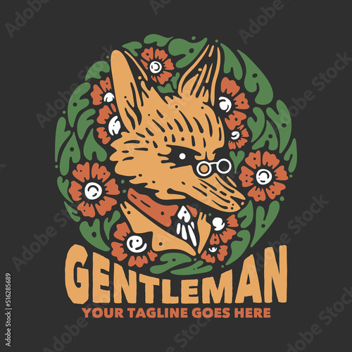 t shirt design gentleman with fox in suit and gray background vintage illustration