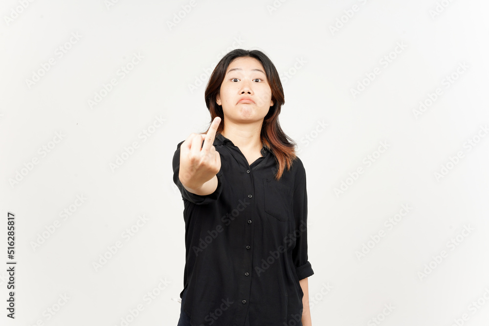 Showing fuck hands of Beautiful Asian Woman Isolated On White Background Showing fuck hands of Beautiful Asian Woman Isolated On White Background