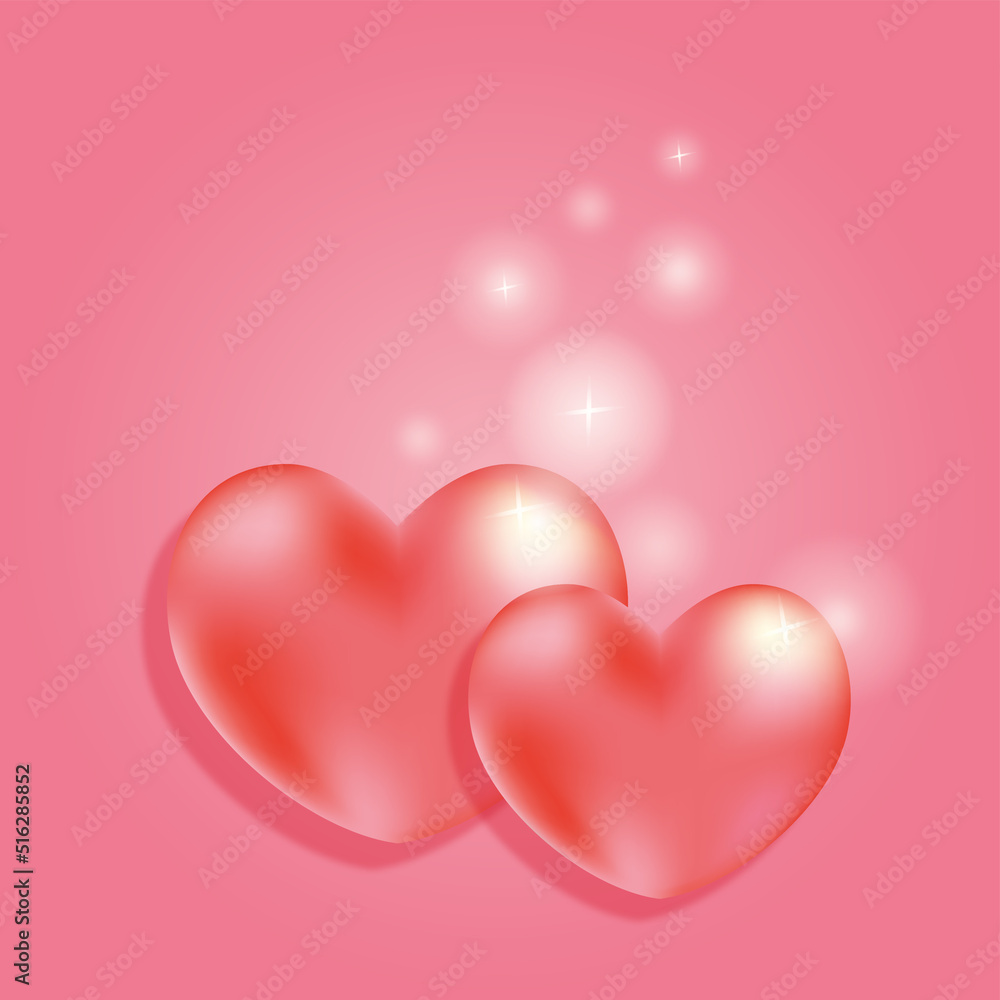 3D glossy hearts background in pink and red