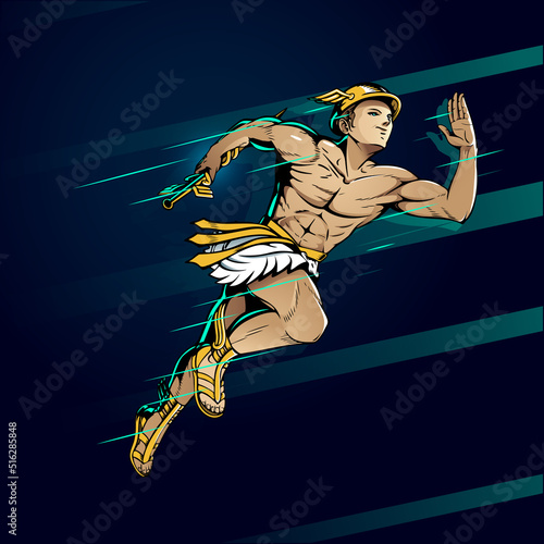 Hermes ancient greek god  one of the 12 Olympians. vector illustration. he runs closer to the speed of light.