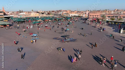 
Drone view over Marrakech market Jemaa el-Fnaa square, 2022

Jemaa el-Fnaa is a square and market place in Marrakesh's medina quarter (old city), drone view, Marrakech Morocco, July,06,2022 

