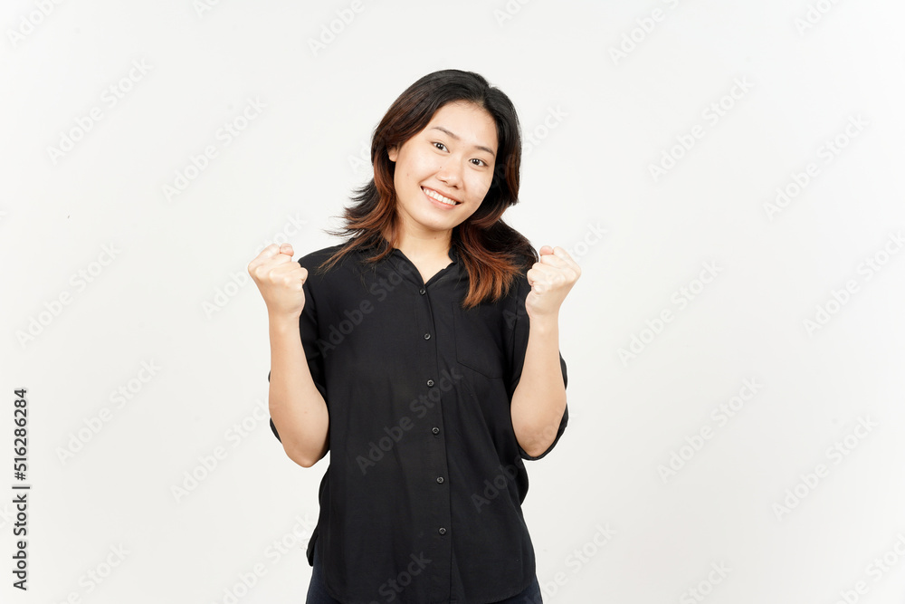 Yes and Celebration Gesture of Beautiful Asian Woman Isolated On White Background Yes and Celebration Gesture of Beautiful Asian Woman Isolated On White Background