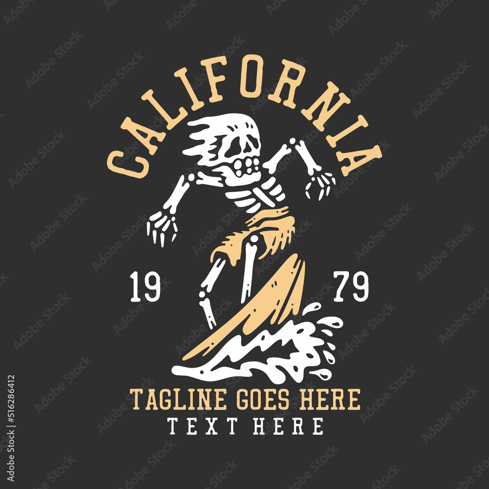 t shirt design california with skeleton doing surfing with gray background vintage illustration t shirt design california with skeleton doing surfing with gray background vintage illustration