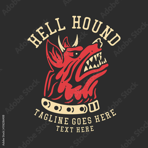 t shirt design hell hound with horned angry dog and gray background vintage illustration