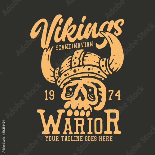 t shirt design with skull viking head and gray background vintage illustration