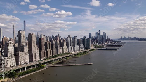 Aerial view of a line of skyscrapers on the west side of Manhattan, New York, USA