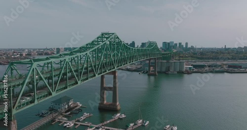 Drone Over the river to Tobin Bridge with Downtown Boston MA in the background photo