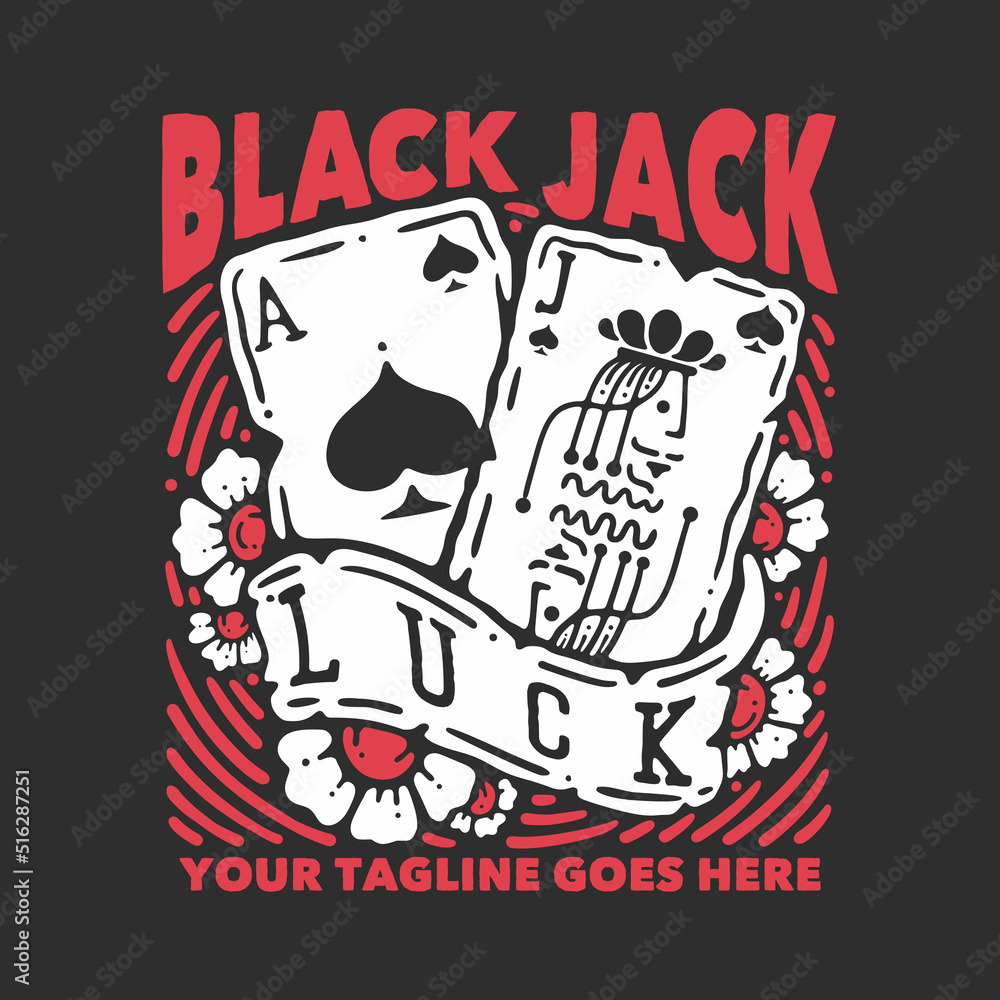 t shirt design black jack with jack and as spade playing cards with gray background vintage illustration