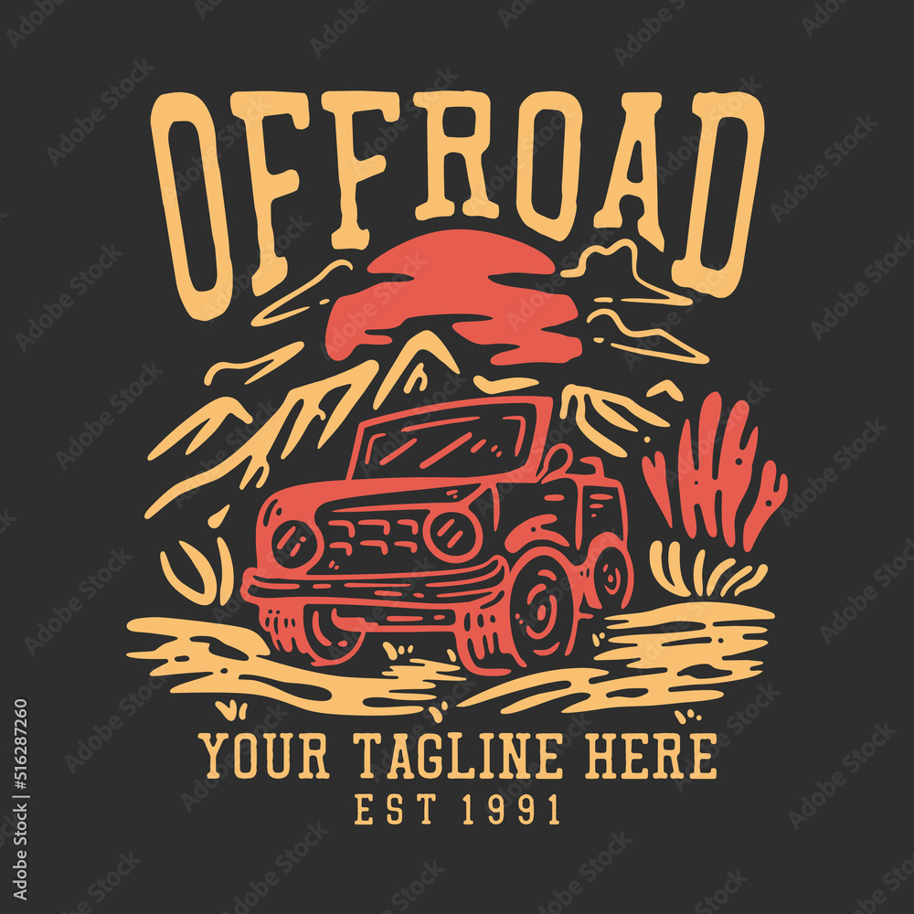 Vecteur Stock t shirt design off road with jeep car and gray background  vintage illustration | Adobe Stock