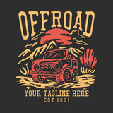 t shirt design off road with jeep car and gray background vintage illustration