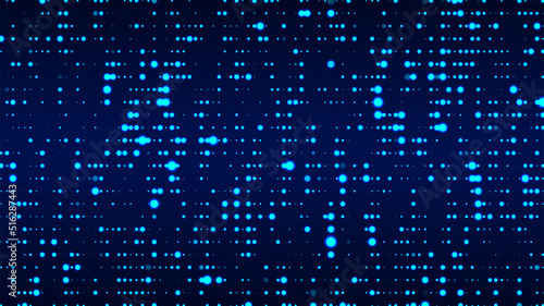 Abstract background with blue glowing dots. Grid of blinking dots. The flow of scientific data in cyberspace. Big data visualization. Vector illustration.