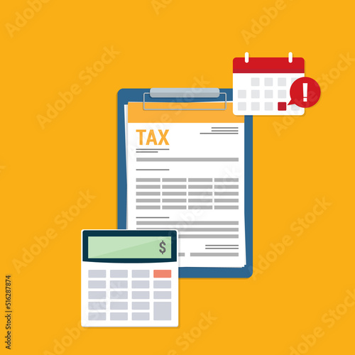Tax payment concept . Data analysis, paperwork, financial research report and tax return calculation. Payment of debt. Vector illustration © madedee