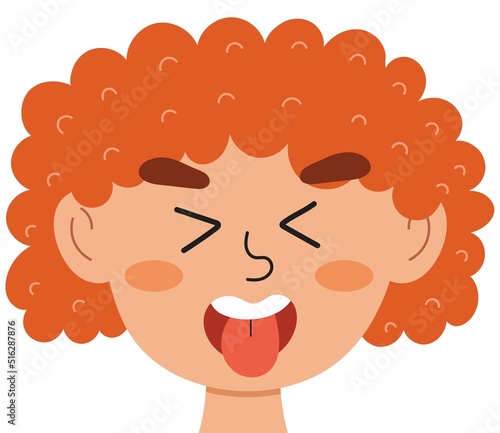 Disgusted emotion face. Little kid clipart with emotional expression. Feeling concept vector illustration