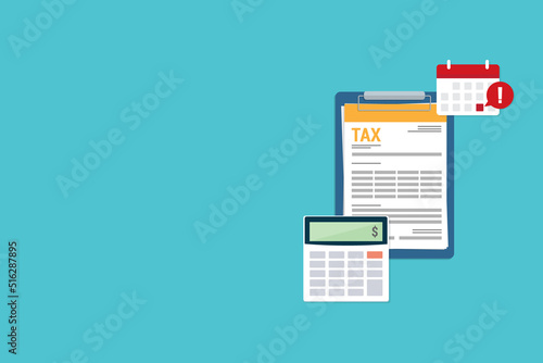 Tax payment concept . Data analysis, paperwork, financial research report and tax return calculation. Payment of debt. Vector illustration