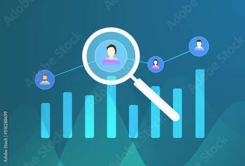 CAC - Customer acquisition cost, Cost per acquisition (CPA), retention marketing business strategy concept. Customer acquisition cost vector illustration with chart, customers icon and magnifier