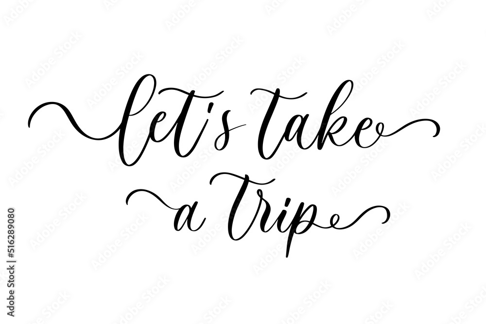 Lets take a trip phrase. Ink illustration. Modern brush calligraphy.