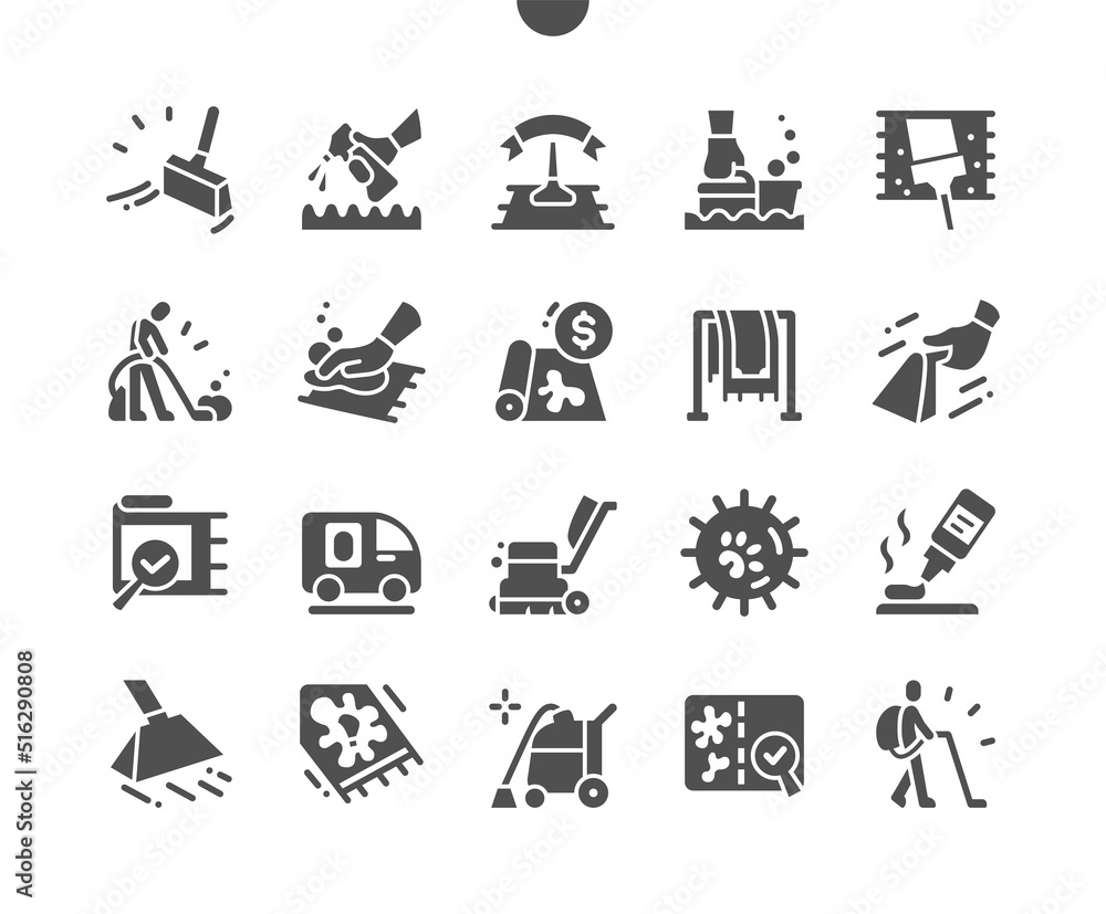 Carpet cleaning. Detergent. Best quality cleaning. Special stain remover. Industrial vacuum. Vector Solid Icons. Simple Pictogram Carpet cleaning. Detergent. Best quality cleaning. Special stain remover. Industrial vacuum. Vector Solid Icons. Simple Pictogram