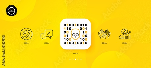 Career ladder, Binary code and Reject minimal line icons. Yellow abstract background. No puzzle, Fair trade icons. For web, application, printing. Vector