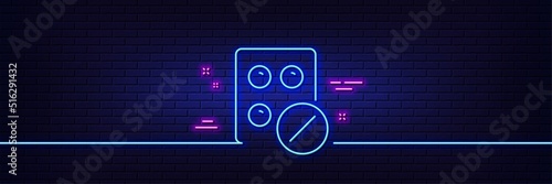 Neon light glow effect. Medical tablet line icon. Medicine drugs sign. Pharmacy medication symbol. 3d line neon glow icon. Brick wall banner. Medical tablet outline. Vector