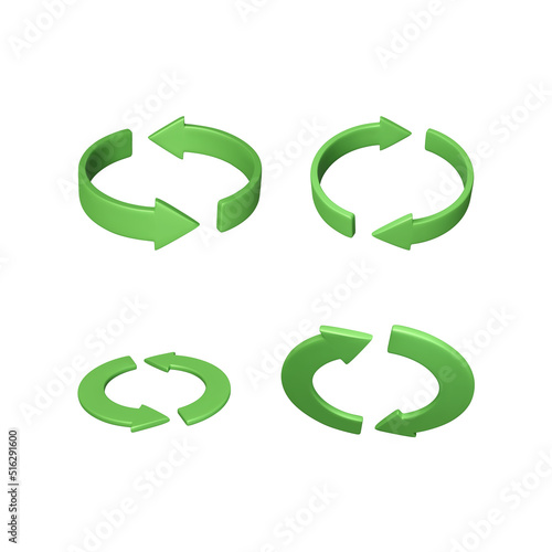 Set of rotation arrows looping in circle for app or web interfaces. Green refresh icon isolated on white background