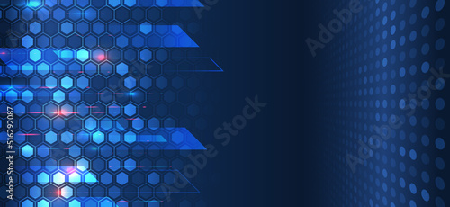 Digital internet communication on blue background. Wide Cyber security internet and networking concept. Hi-tech vector illustration with various technology elements. Abstract global sci fi concept.