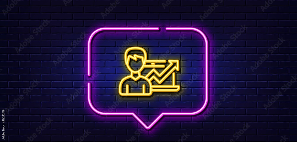 Neon light speech bubble. Business results line icon. Growth chart sign. Neon light background. Success Business glow line. Brick wall banner. Vector Neon light speech bubble. Business results line icon. Growth chart sign. Neon light background. Success Business glow line. Brick wall banner. Vector